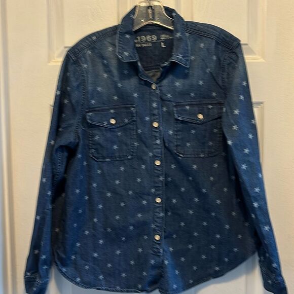 GAP 1969 Two pocket denim boy shirt with star print large - Picture 1 of 5